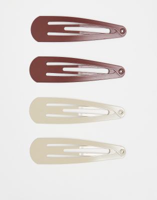 DesignB London - 4er-Pack Haarspangen in neutralen Brauntönen