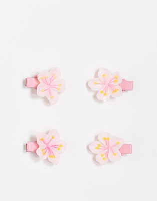 DesignB London - 4er-Pack kleine rosa Blumen-Haarspangen