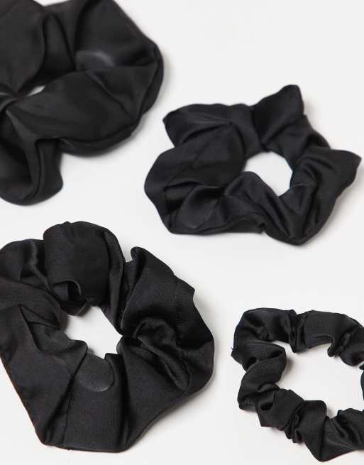 DesignB London – 4er-Pack Satin-Scrunchies in Schwarz, 3 von 3