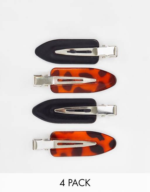 DesignB London – 4er-Pack Styling-Clips in Schwarz und Schildpattoptik
