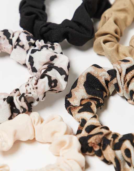 DesignB London 5-pack ruched scrunchies in neutral animal, 2 of 3