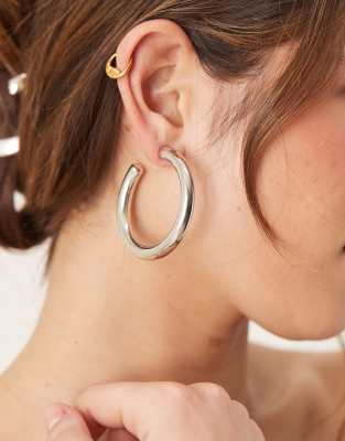 50mm chunky tube hoop earrings in silver