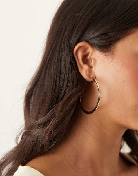 DesignB London 55mm flat hoop earrings in gold - view 1