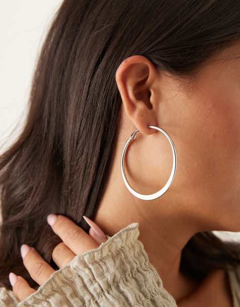 DesignB London 55mm flat hoop earrings in silver - view 1