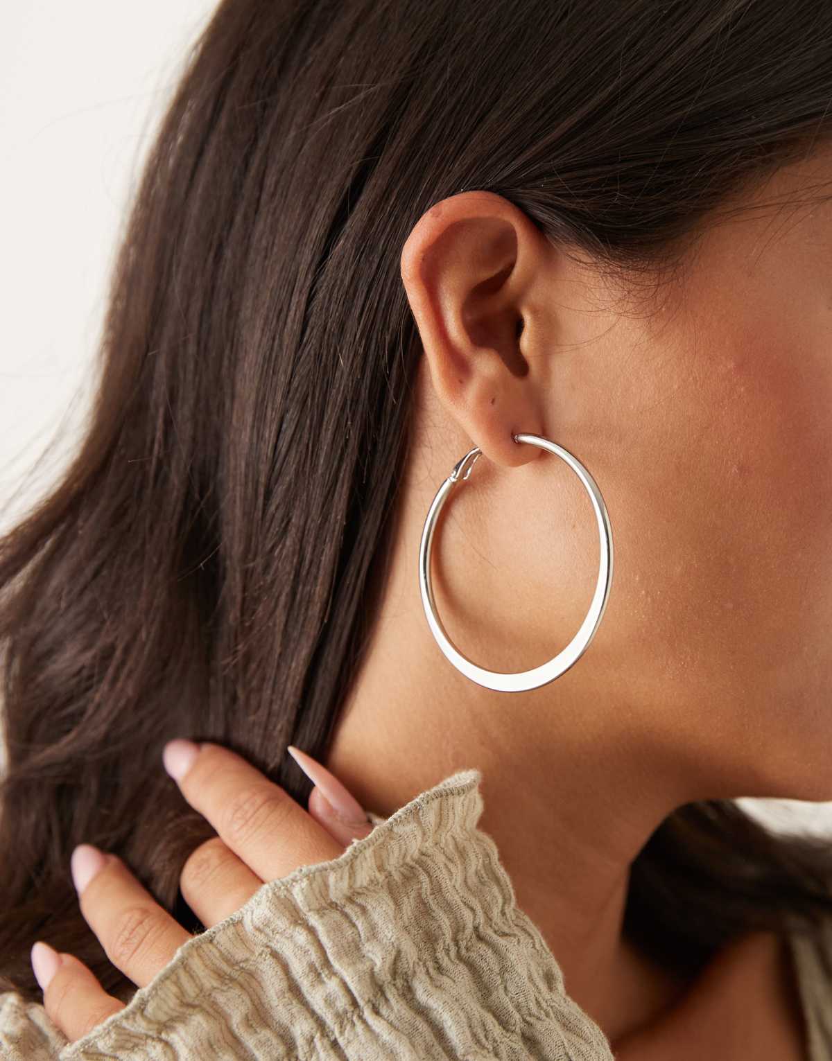 DesignB London 55mm flat hoop earrings in silver
