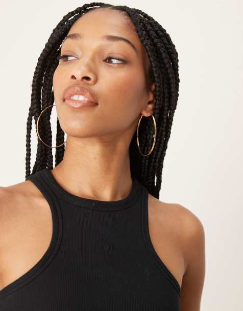 DesignB London 60mm flat hoop earrings in gold - view 1