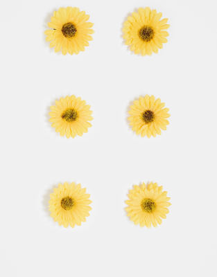 DesignB London - 6er-Pack Haarklammern mit Sonnenblumendesign-Gelb