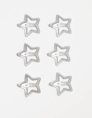 DesignB London - 6er-Pack Haarspangen mit Stern-Design in verzierter Silberoptik