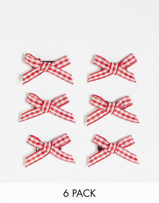 DesignB London – 6er-Pack Mini-Schleifen in Rot mit Vichy-Karo