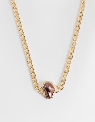 Designb London 80s Stone Choker Chain Necklace In Gold