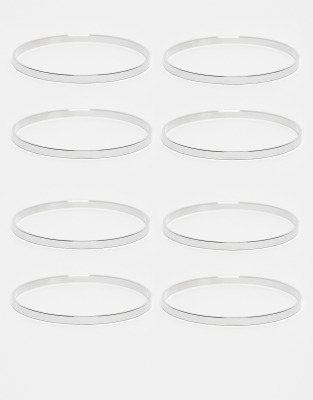 DesignB London - 8er-Pack Armreife in Silber