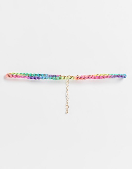DesignB London - 90'er-choker i snor med neon-multifarver