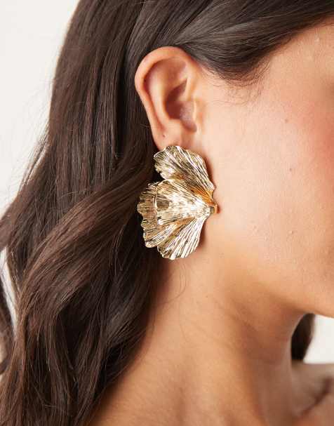 DesignB London abstract flower petal earrings in gold - view 1