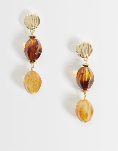 DesignB London amber resin oorhangers met hanger in goud - view 1