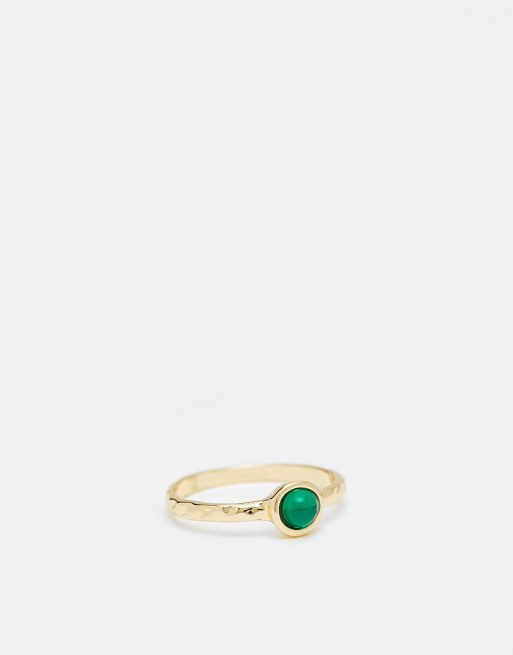 DesignB London - Anello a fascia color oro con pietra sintetica verde smeraldo