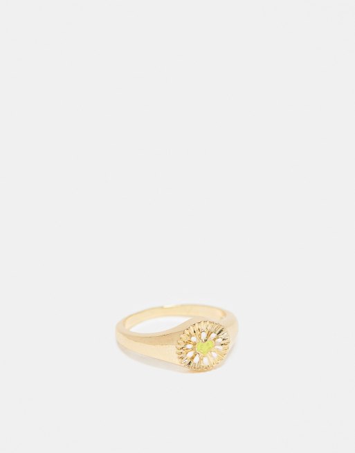DesignB London - Anello a sigillo color oro con margherita sorridente 