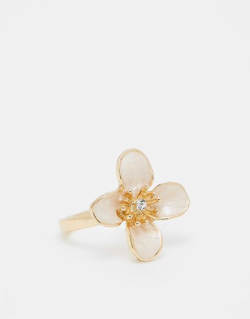 DesignB London - Anello appariscente a forma di fiore color oro e rosa pallido