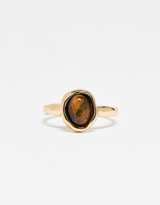 DesignB London - Anello color oro con pietra a occhio di tigre, 2 di 3
