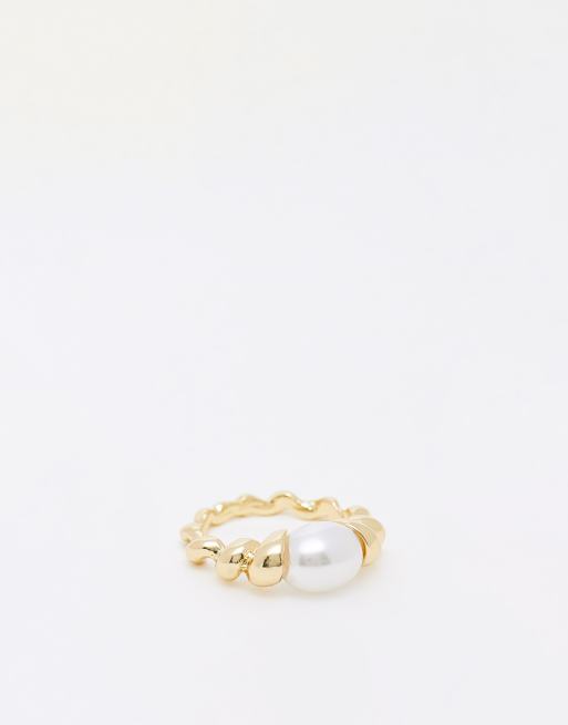 DesignB London - Anello color oro con pietra a perla 
