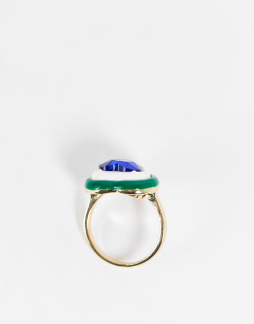 DesignB London - Anello con cuore smaltato con cristallo, colore verde, 3 di 4