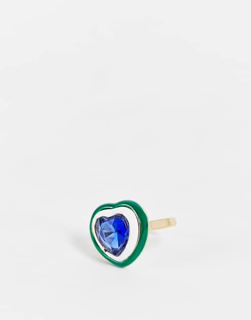 DesignB London - Anello con cuore smaltato con cristallo, colore verde, 4 di 4