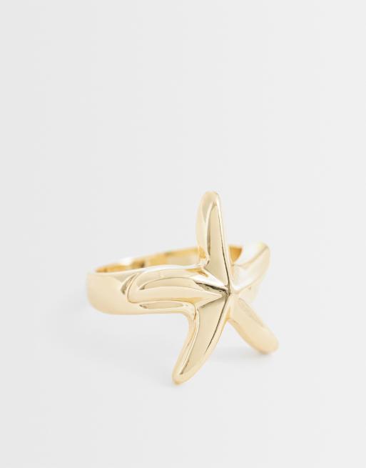 DesignB London - Anello con stella marina color oro