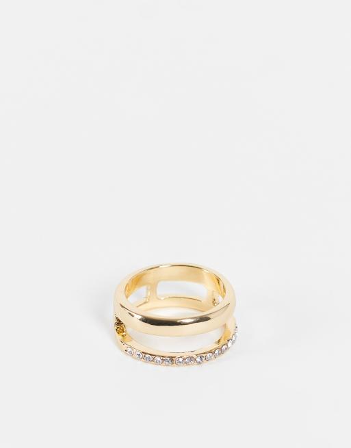 DesignB London - Anello effetto impilato con pavé oro, 2 di 4