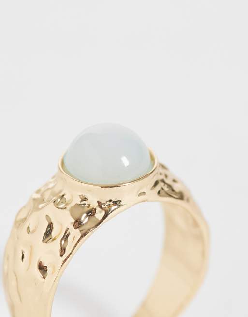 DesignB London - Anello martellato con pietra color menta, 2 di 3