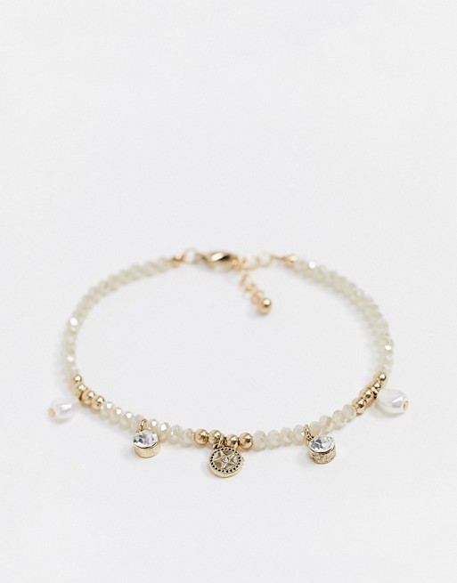 DesignB London anklet in bead and gold coin mix