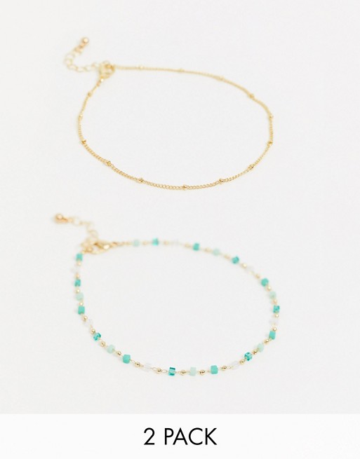 DesignB London anklet multirow in gold and turquoise stones