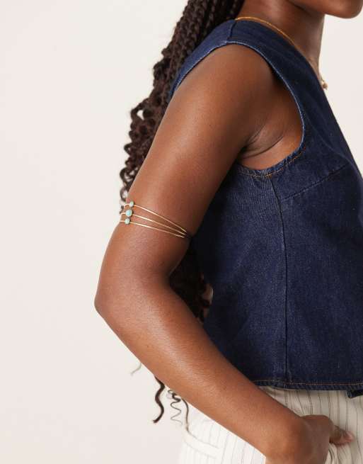 DesignB London - Armband met drie banden en turkooizen steentjes in goud