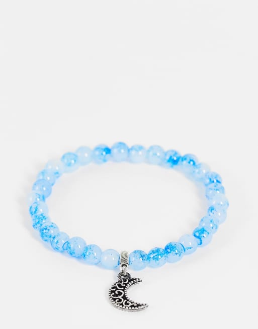 DesignB London - Armband met kralen van natuursteen en maanhangertje