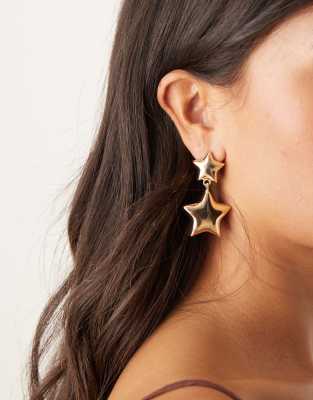 DesignB London - Auffällige Ohrringe in Gold-Optik mit zwei Sternanhängern-Goldfarben