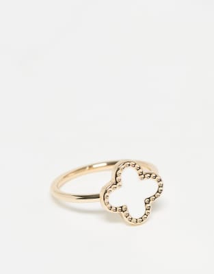 DesignB London - Bague à détail trèfle - Blanc