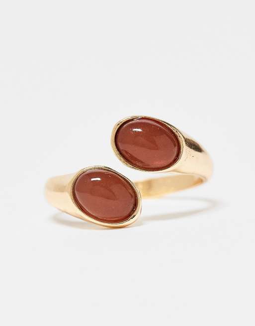 DesignB London - Bague enveloppante avec pierres d'ambre - Doré, 2 de 3