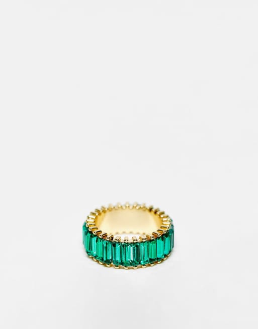 DesignB London - Bague ornée de pierres effet cristaux coupe baguette - Vert