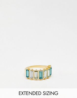 DesignB London baguette crystal ring in green-Multi