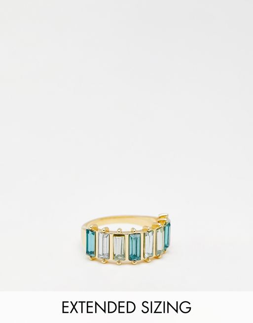 DesignB London baguette crystal ring in green 