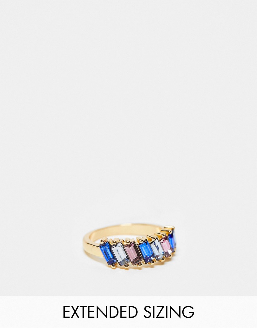 DesignB London baguette crystal ring in pink and blue-Multi