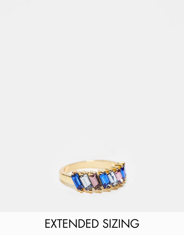 DesignB London - baguette crystal ring in pink and blue