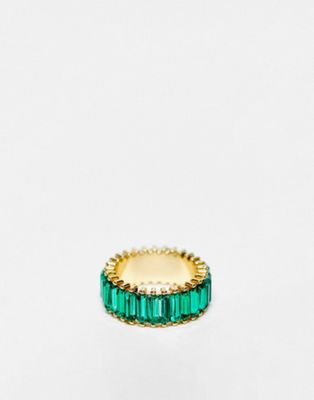 DesignB London baguette ring with crystal stones in green - ASOS Price Checker