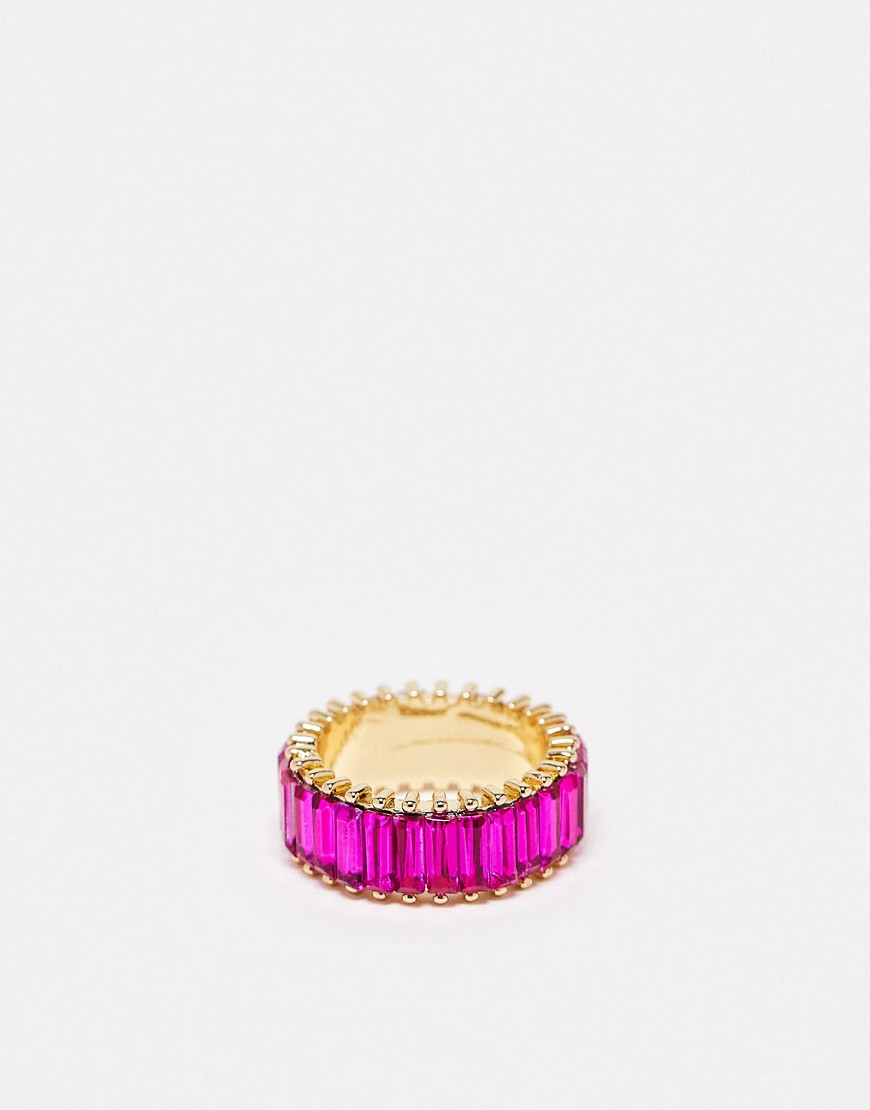 DesignB London baguette ring with crystal stones in pink-Gold