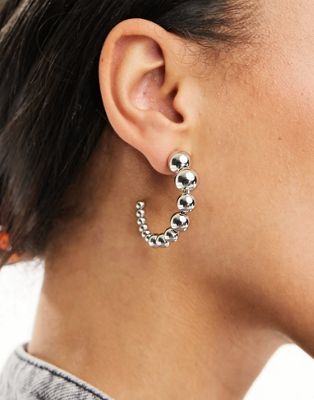 DesignB London ball half hoop earrings in silver  - ASOS Price Checker