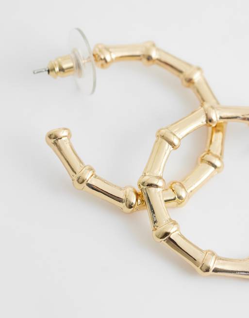 DesignB London bamboo hoop earrings in gold, 3 of 4