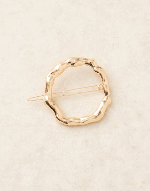 DesignB London - Barrette à cheveux ronde effet fondu - Doré, 2 de 3