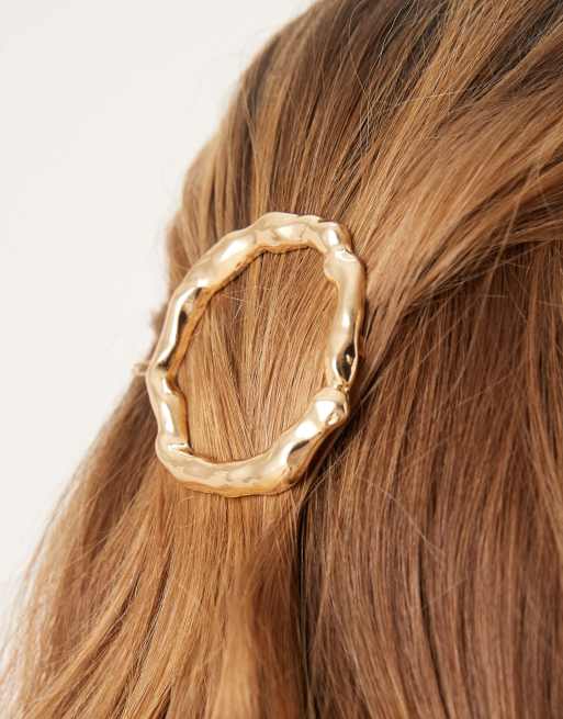DesignB London - Barrette à cheveux ronde effet fondu - Doré, 3 de 3