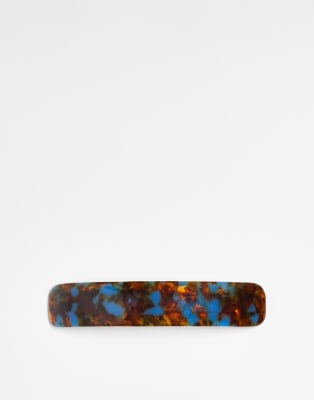 barrette hair clip in blue tortoiseshell-Brown