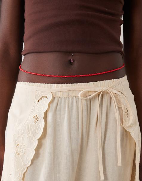 DesignB London – Bauchkette aus Perlen in Rot - view 1