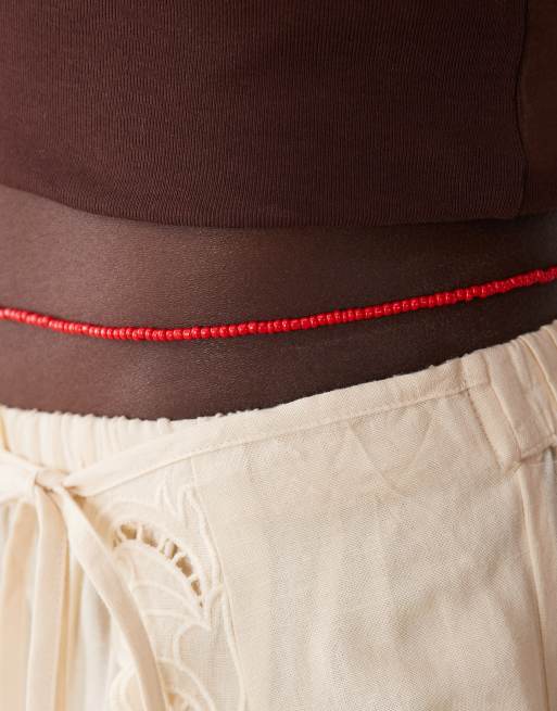DesignB London beaded belly chain in red, 2 of 3