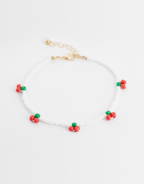 DesignB London beaded cherry anklet in white - view 1